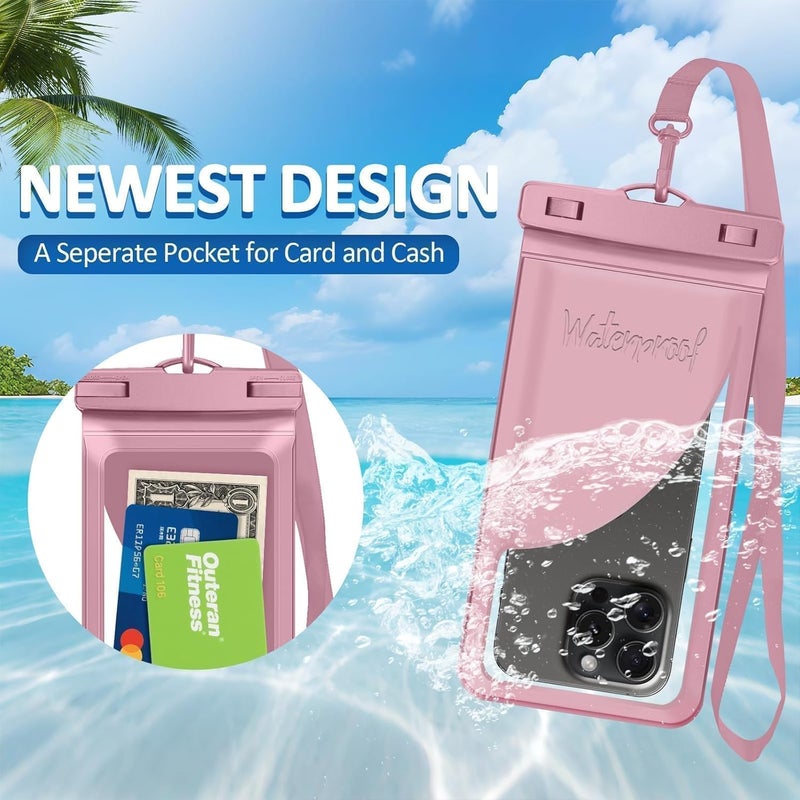 Vsagier Universal Waterproof Phone Case,with Inside Card Pack,Large Dry Bag Up to 8.3",Compatible with iPhone 17/16/15/14 Pro Max, IPX8 Cellphone Travel Beach Essentials for Beach, 2 Pack-Black &Pink - Image 3